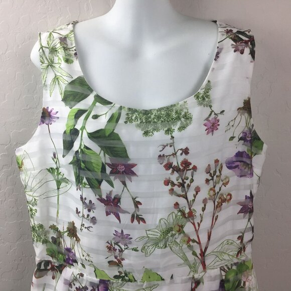 JM Studio John Meyer Floral Sleeveless Banded A-Line Tea Length Dress Size 14 - Picture 2 of 8